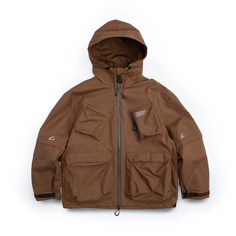 STFK Multi Pocket Zipper Cargo Hoodie Khaki, XS - Streetwear Hoodie - Slick Street
