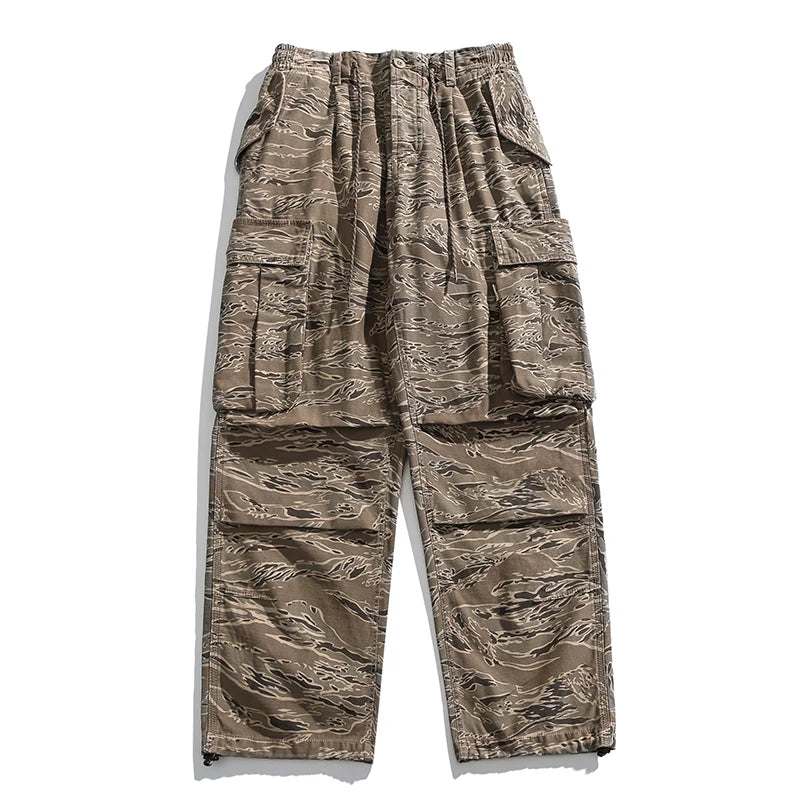 Camouflage Art Craft Cargo Pants Khaki, XXS - Streetwear Pants - Slick Street