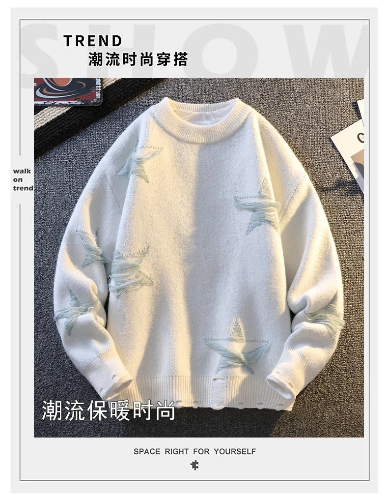 Pentagram Star Shaped Knitted Sweater , - Streetwear Sweater - Slick Street