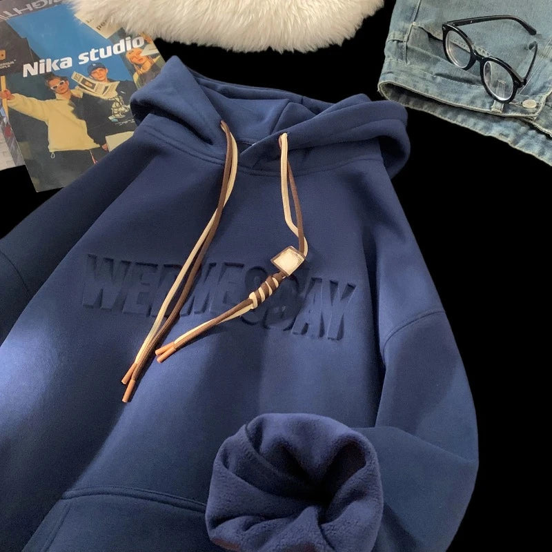 Drawstring Wednesday Embossed Letters Hoodie ,  - Streetwear Hoodie - Slick Street