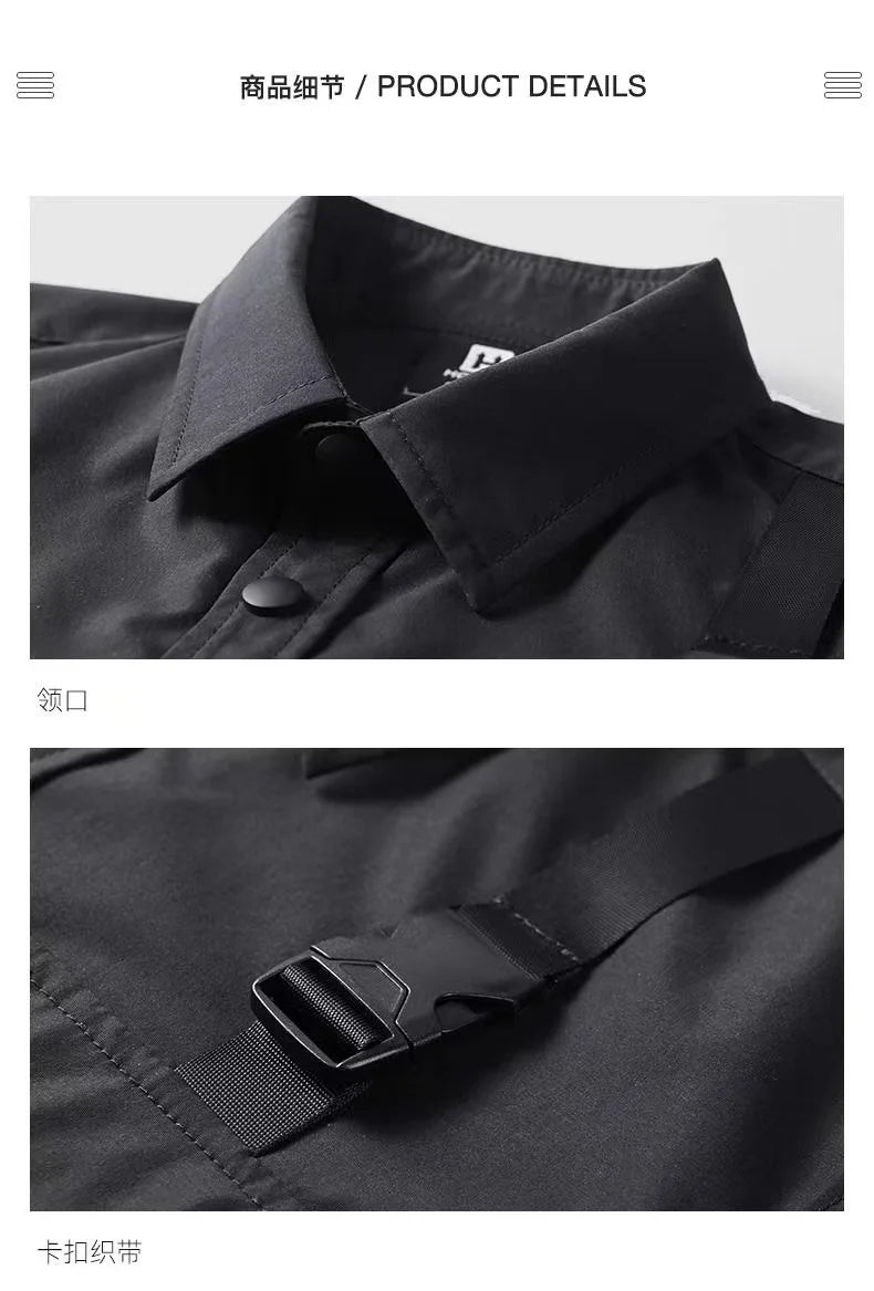 Coal Black Buckles Up Chest Pockets T-Shirt , - Streetwear T-Shirts - Slick Street