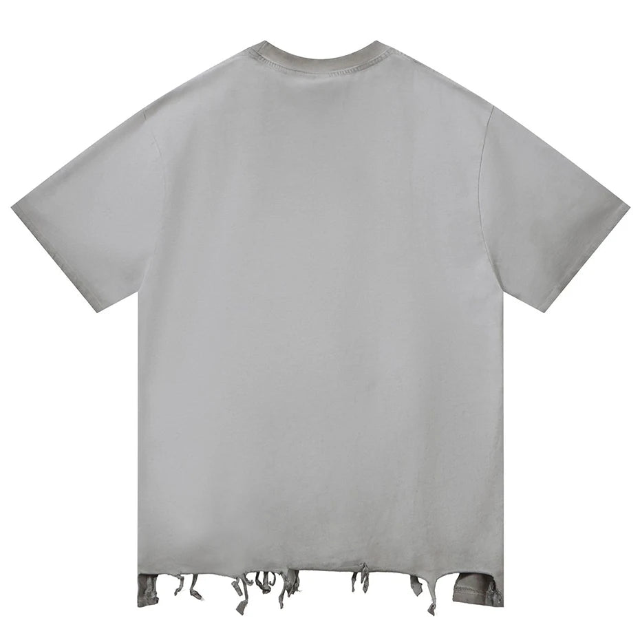 Plain Color Ripped Oversized T-Shirt , - Streetwear T-Shirt - Slick Street