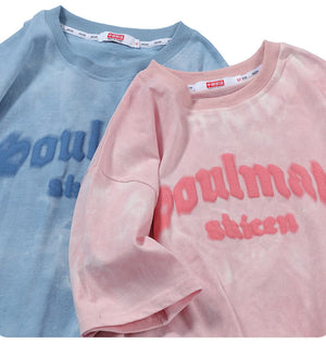 Soulmate Tie Die O-Neck Loose T-Shirt , - Streetwear T-Shirts - Slick Street