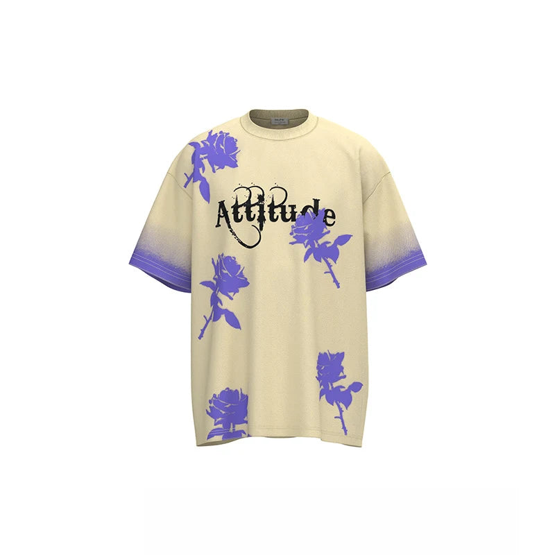 Pink Rose Attitude Graphic T-Shirt Khaki, XS - Streetwear T-Shirt - Slick Street