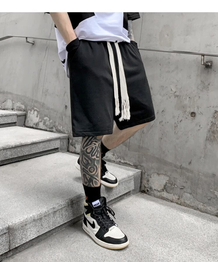 Casual Black Color Knee Length Shorts ,  - Streetwear Shorts - Slick Street