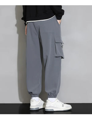 Plain Color Drawstring Knee Cargo Pocket Pants ,  - Streetwear Pants - Slick Street