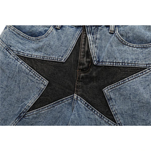 Star Denim Shorts , - Streetwear Shorts - Slick Street