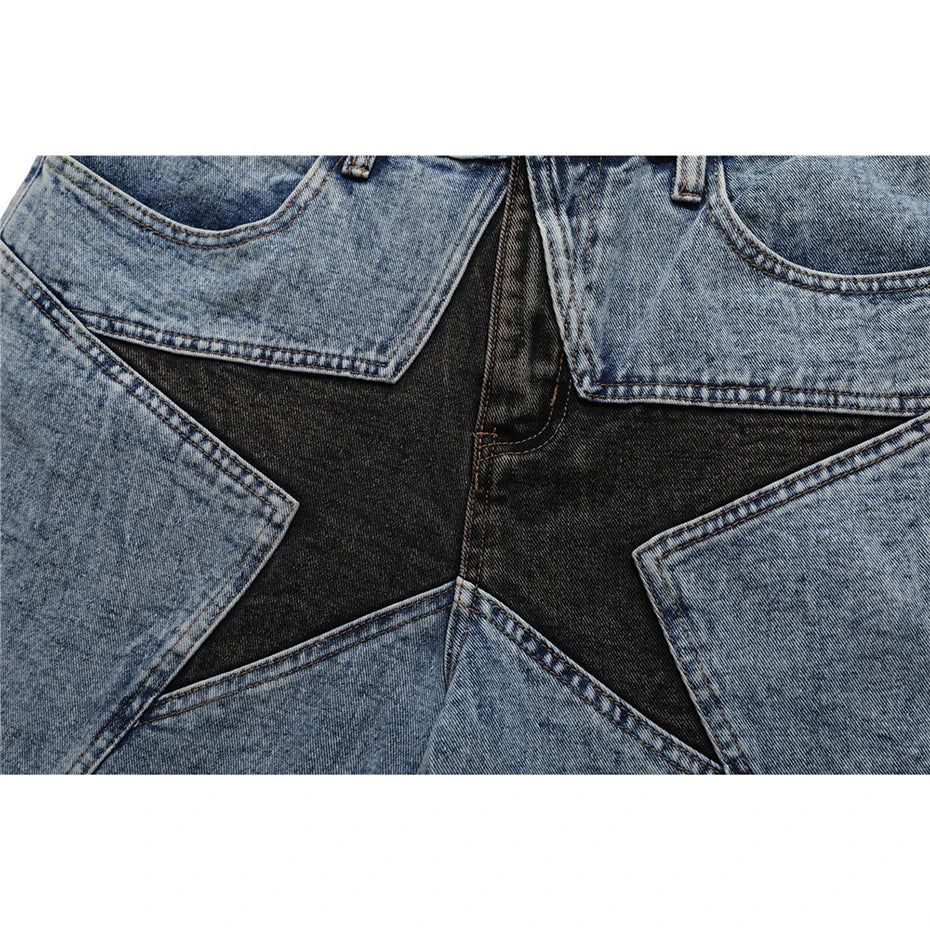 Star Denim Shorts , - Streetwear Shorts - Slick Street
