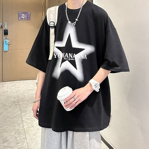 YUEHANANNA Double Shaded Star Graphic T-Shirt Black/White, M - Streetwear T-Shirts - Slick Street