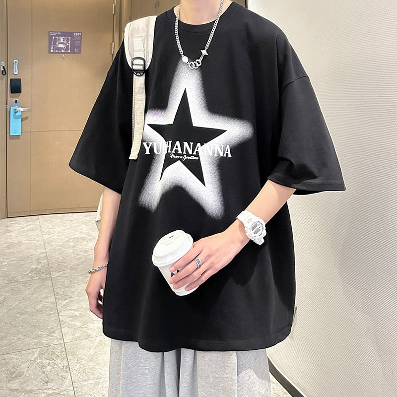 YUEHANANNA Double Shaded Star Graphic T-Shirt Black/White, M - Streetwear T-Shirts - Slick Street