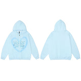 Heart Shape The BUNNY LOVE Anime Zipper Hoodie Sky Blue, M - Streetwear Hoodie - Slick Street