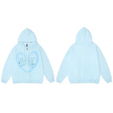 Bunny Lover Graffiti Heart Shape Hoodie Sky Blue, XS - Streetwear Hoodie - Slick Street
