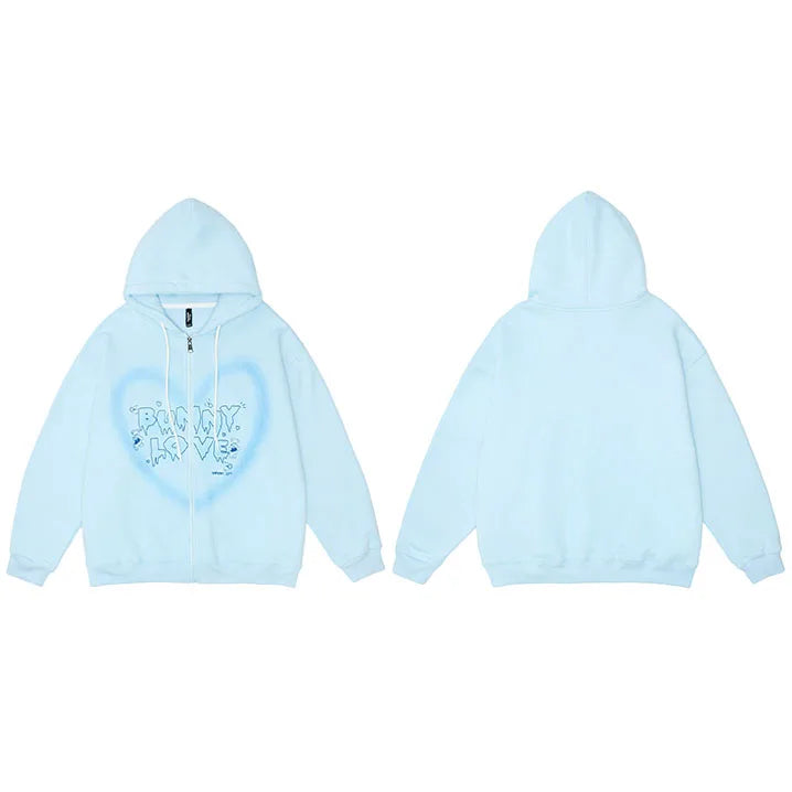 Bunny Lover Graffiti Heart Shape Hoodie Sky Blue, XS - Streetwear Hoodie - Slick Street