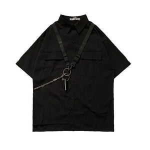 Elegant TA Buckles Chain Shirt And Shorts Set Black T-Shirt, XS - Streetwear T-Shirt - Slick Street