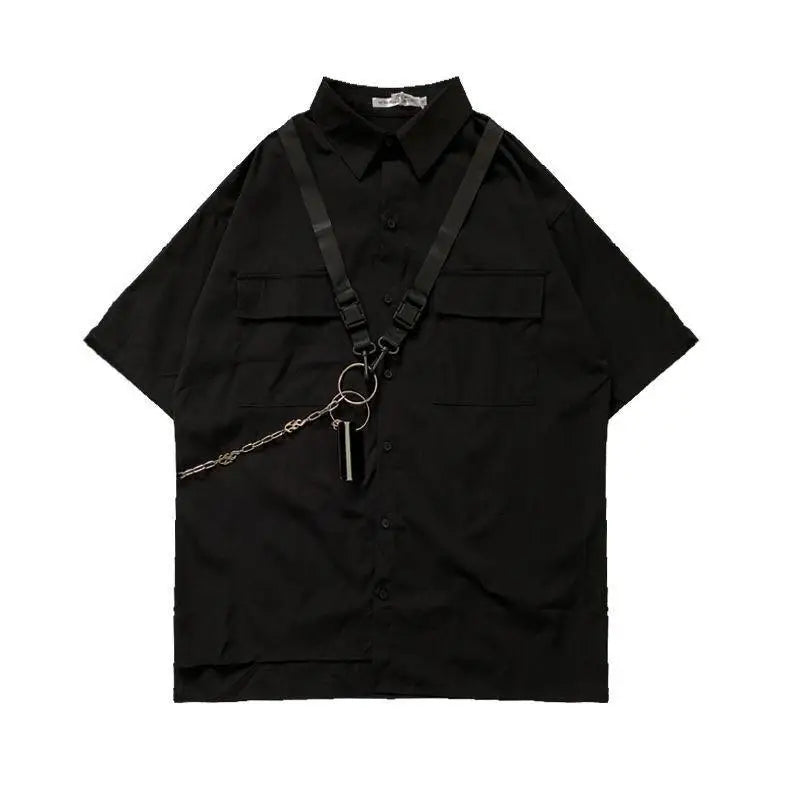 Elegant TA Buckles Chain Shirt And Shorts Set Black T-Shirt, XS - Streetwear T-Shirt - Slick Street
