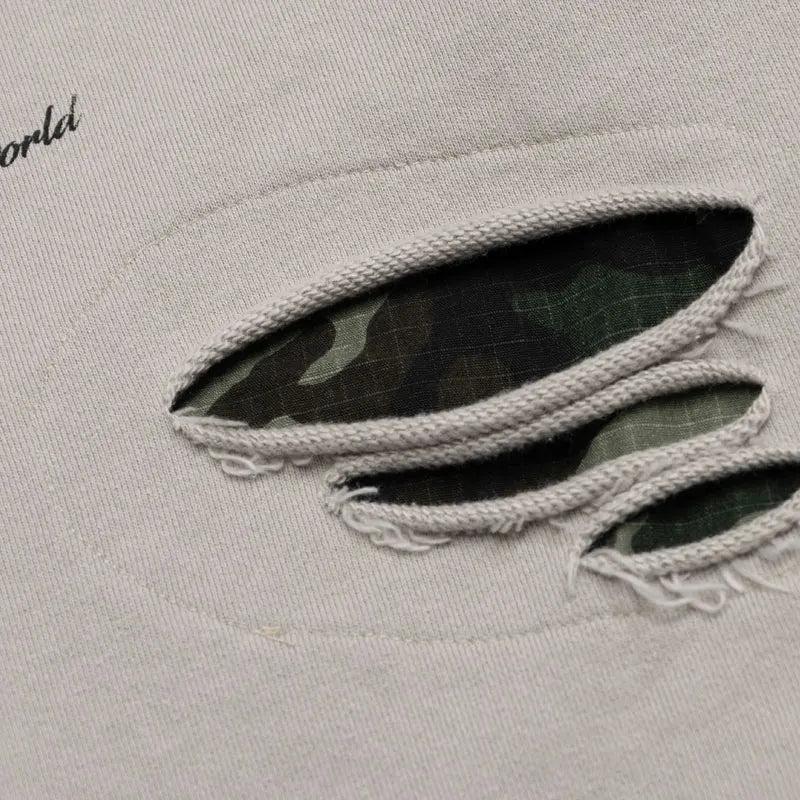 Vintage Ripped Hole Elastic Waist Hoodie ,  - Streetwear Hoodie - Slick Street