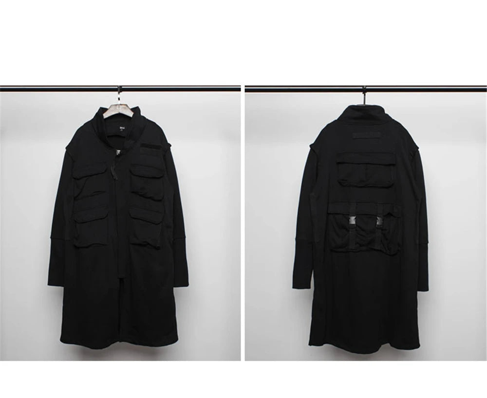 Blackish Gothic Long Trench Multi Pocket  Coat ,  - Streetwear Coat - Slick Street