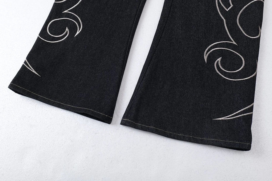 Embroidery 'Arch' Baggy Jeans , - Streetwear Jeans - Slick Street