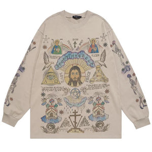 Seventh Heaven Cross Pullover Sweatshirt Khaki, M - Streetwear Sweatshirts - Slick Street
