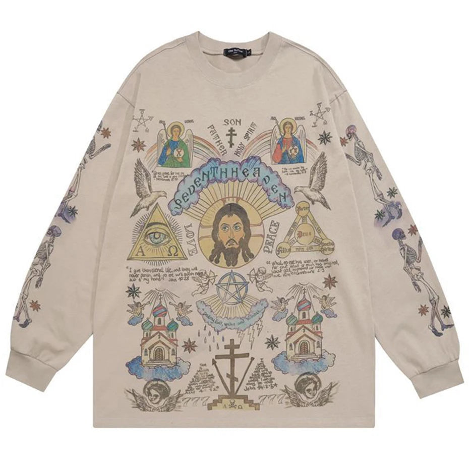 Seventh Heaven Cross Pullover Sweatshirt Khaki, M - Streetwear Sweatshirts - Slick Street