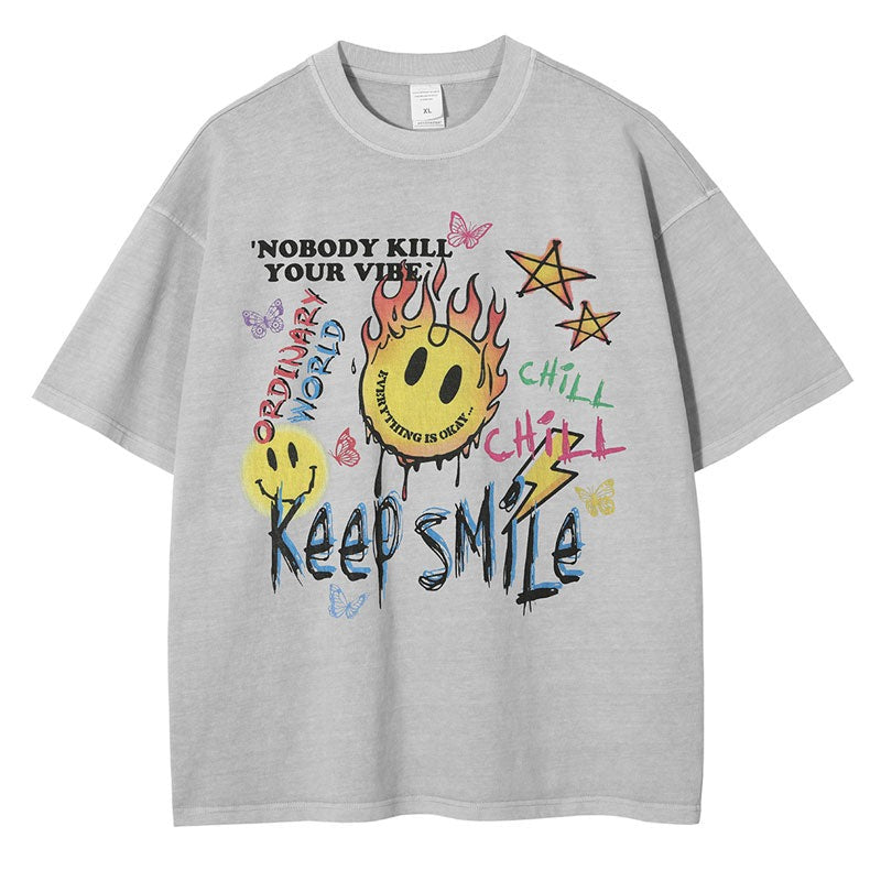 Keep Smile Graffiti Emoji Design T-Shirt , - Streetwear T-Shirts - Slick Street