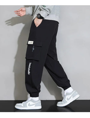 Plain Color Drawstring Knee Cargo Pocket Pants ,  - Streetwear Pants - Slick Street