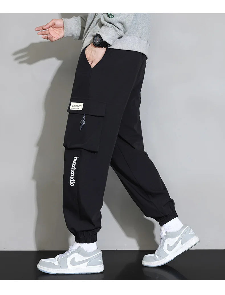 Plain Color Drawstring Knee Cargo Pocket Pants ,  - Streetwear Pants - Slick Street