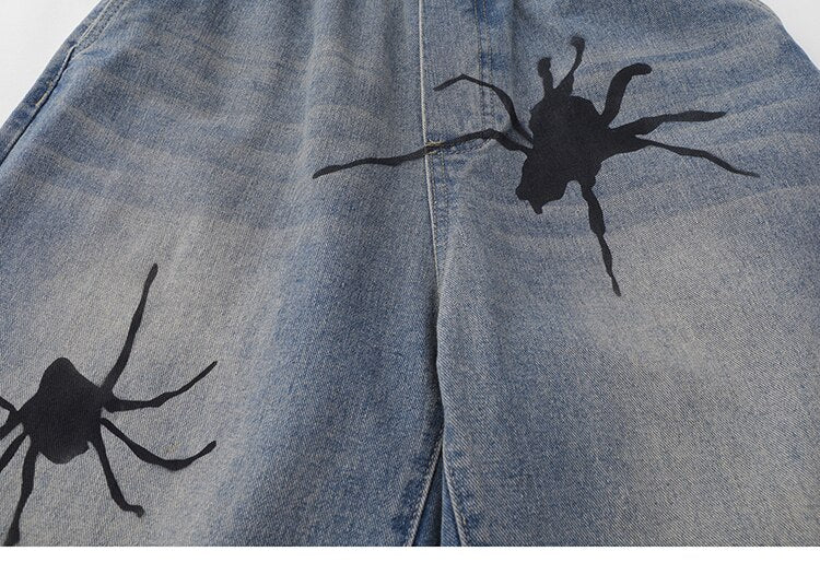 Tarantula Spider Graphic Denim Shorts ,  - Streetwear Shorts - Slick Street