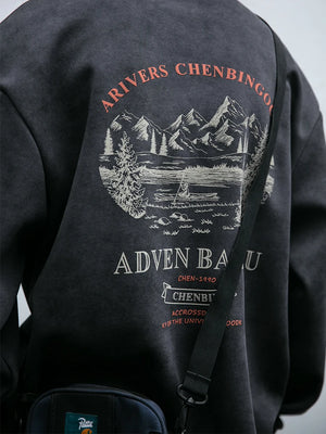 Gray Color Mountain Valley Design Sweater , - Streetwear Sweater - Slick Street