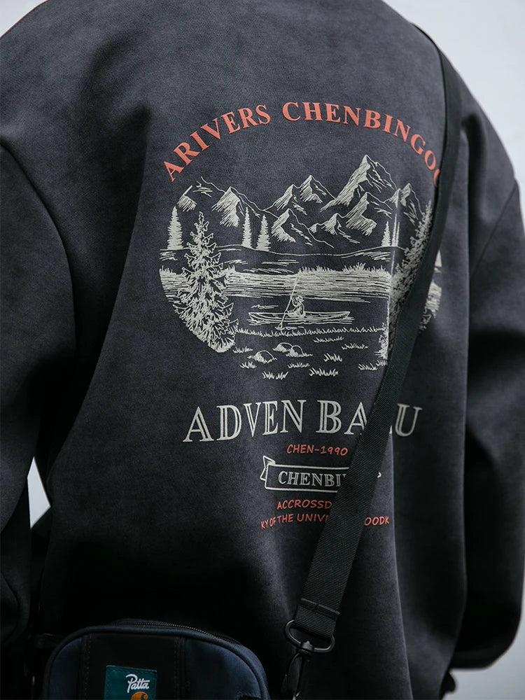 Gray Color Mountain Valley Design Sweater , - Streetwear Sweater - Slick Street