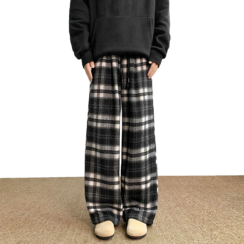 Plaid Baggy Style Elastic Waist Pant XS, Black - Streetwear Pant - Slick Street