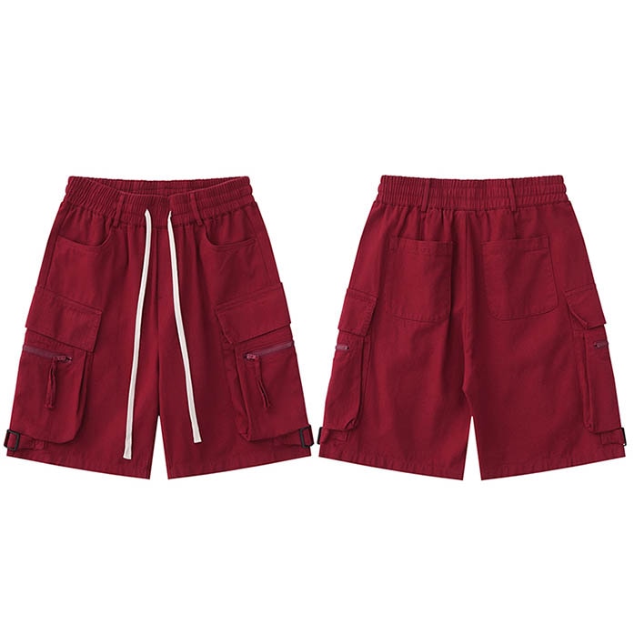 Cargo Track Multi Pockets Shorts Red, S - Streetwear Shorts - Slick Street