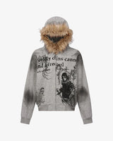 Sinful Zip Up Fur Hooded Jacket Gray, S - Streetwear Hoodie - Slick Street