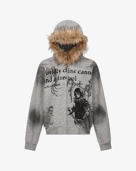 トップス FANCY CLUB/ RUTHLESS FUR HOODED ZIP-UP Chic Fur Zip-Up Hoodie CN416 - Acubi style | LEWKIN – LEWKIN