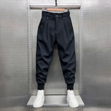 Wrinkled High Waist Button-Up Pants Black, S - Streetwear Pants - Slick Street