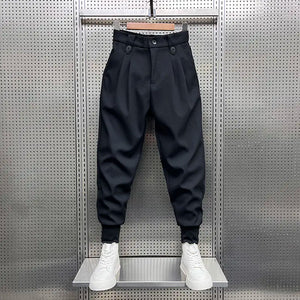Wrinkled High Waist Button-Up Pants Black, S - Streetwear Pants - Slick Street