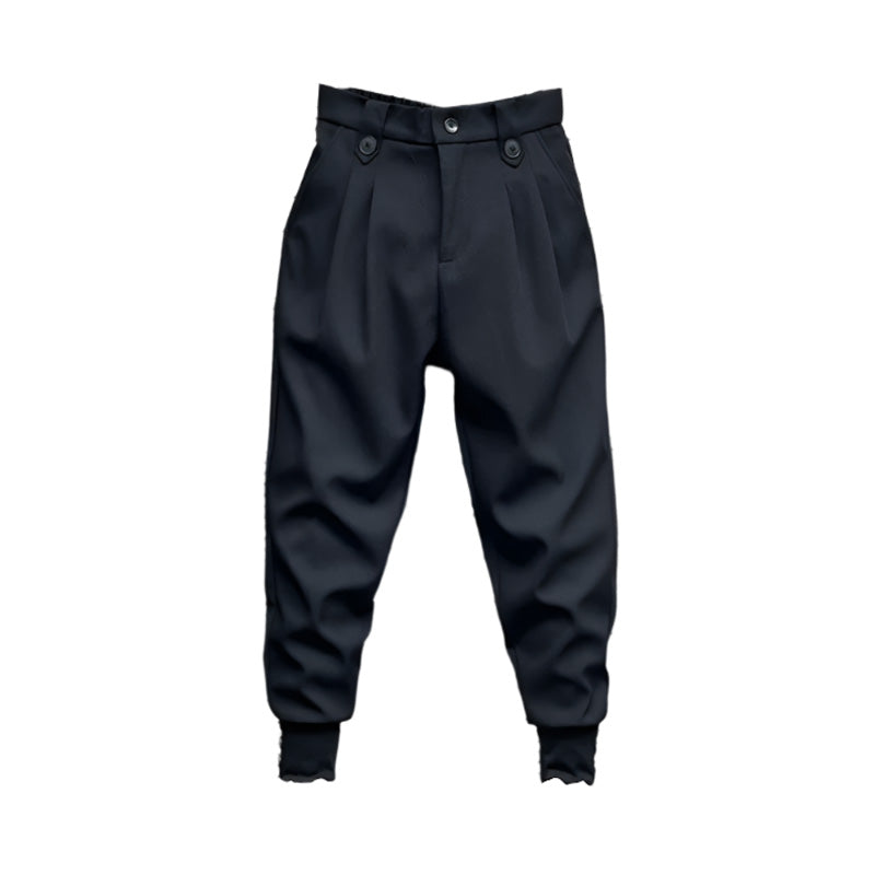 Wrinkled High Waist Button-Up Pants , - Streetwear Pants - Slick Street