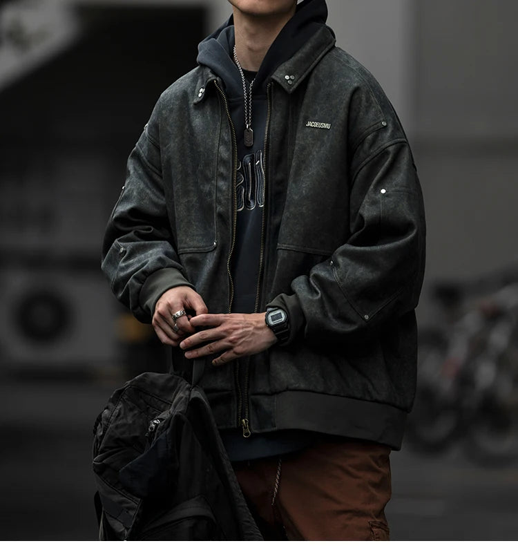 Folding Collar Riding Style Jacket , - Streetwear Jacket - Slick Street