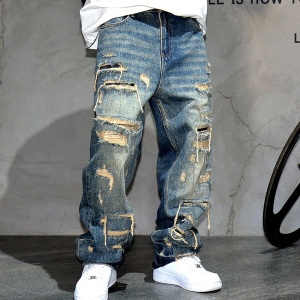 Indigo 26 Blue Distressed Jeans Blue, 28 - Streetwear Jeans - Slick Street