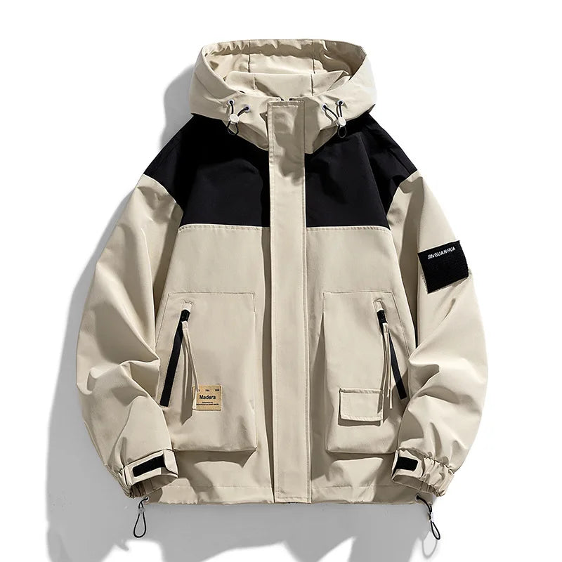 High Neck Two Tone Cargo Bomber Jacket Khaki, XS - Streetwear Jacket - Slick Street