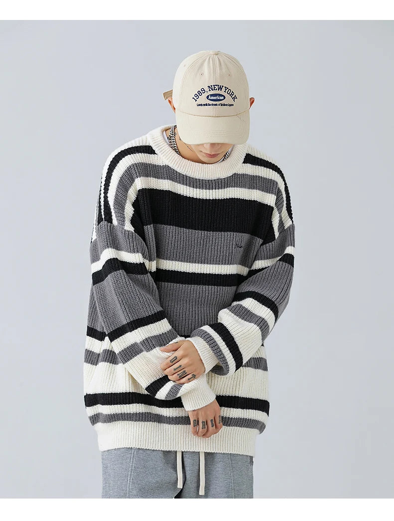 Stripe Embroidery Crochet Sweater ,  - Streetwear Sweater - Slick Street