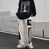 AM Black Hole Patchwork Straight Leg Pants XS, White - Streetwear Pants - Slick Street