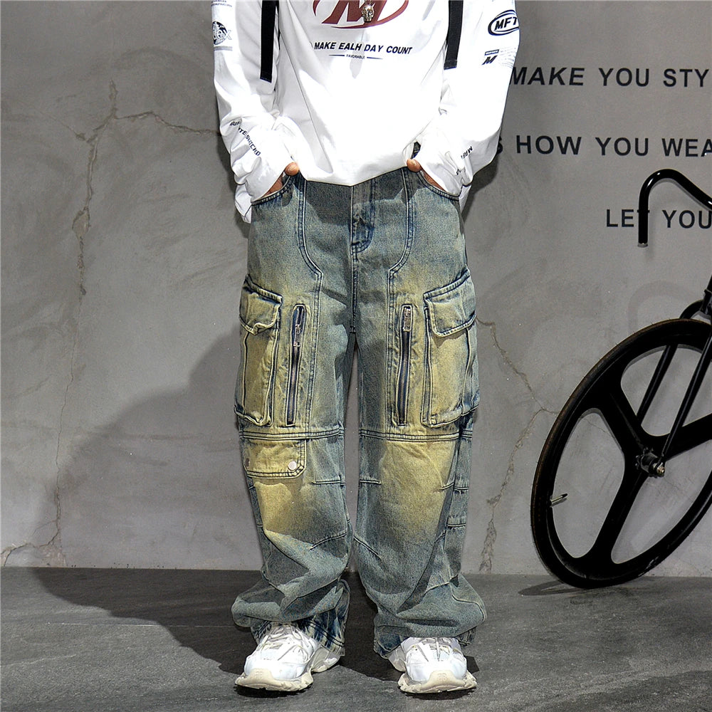 Distressed Denim Cargo Pants , - Streetwear - Slick Street