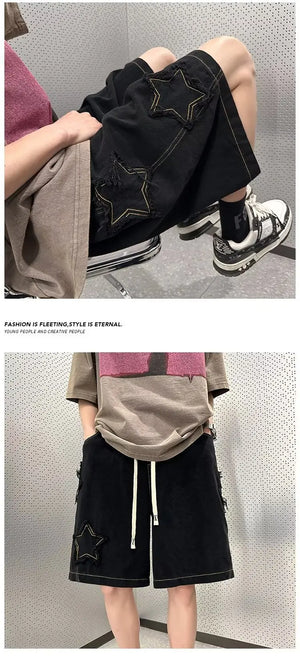 Pentagram Star Embroider Shorts , - Streetwear Shorts - Slick Street