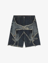 Blue Denim Tassel Star Shorts Blue, S - Streetwear Shorts - Slick Street