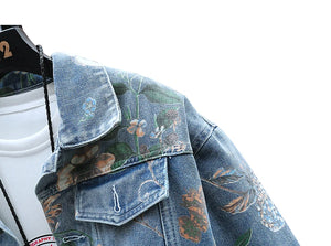 Vintage Floral Abstract Art Denim Jacket , - Streetwear Jacket - Slick Street