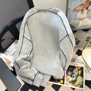 Gray Color Stripes Loose Sweater , - Streetwear Sweater - Slick Street