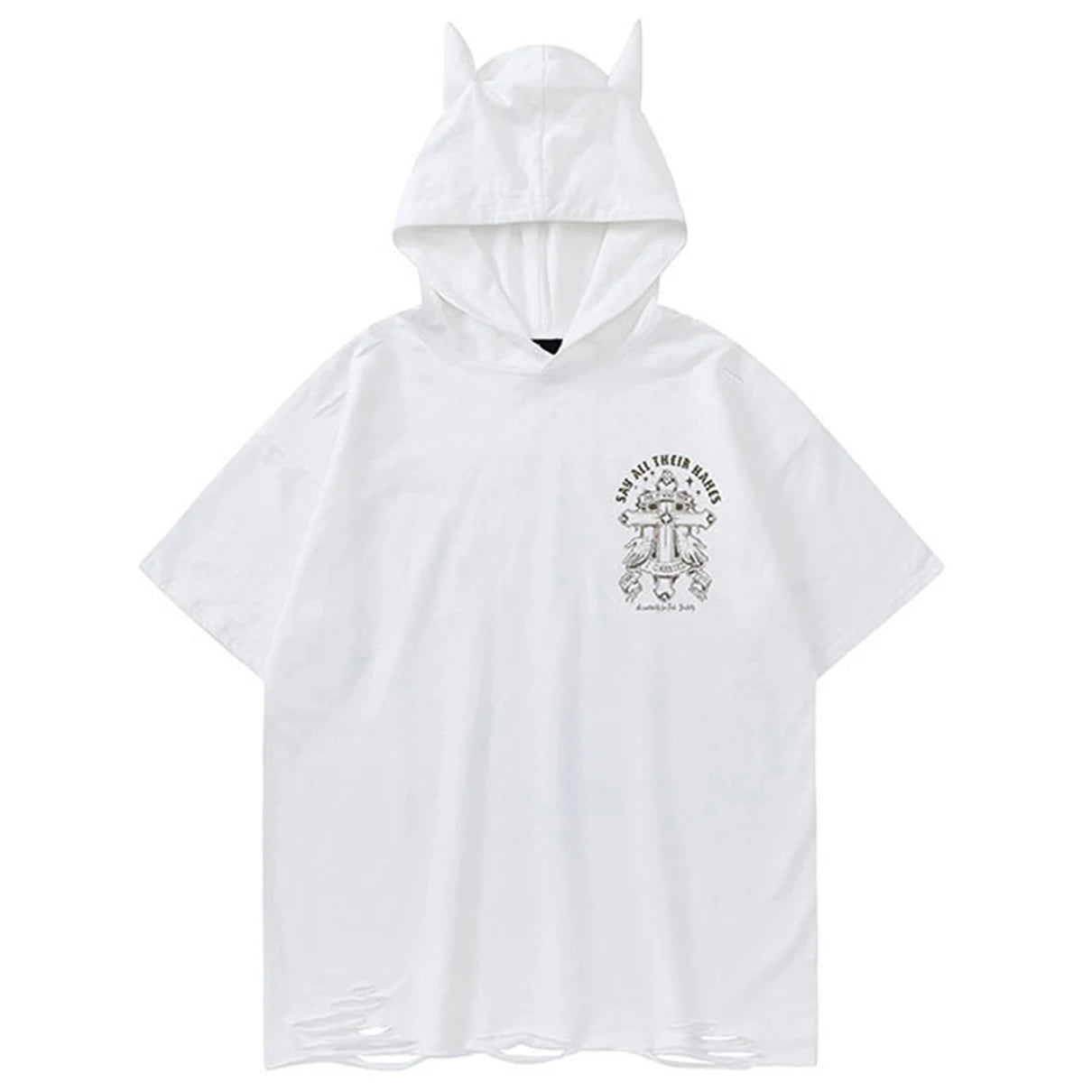 Say All Their Names Devil Horns Hoodie White, XXS - Streetwear Hoodie - Slick Street