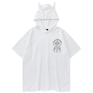 Say All Their Names Devil Horns Hoodie White, XXS - Streetwear Hoodie - Slick Street