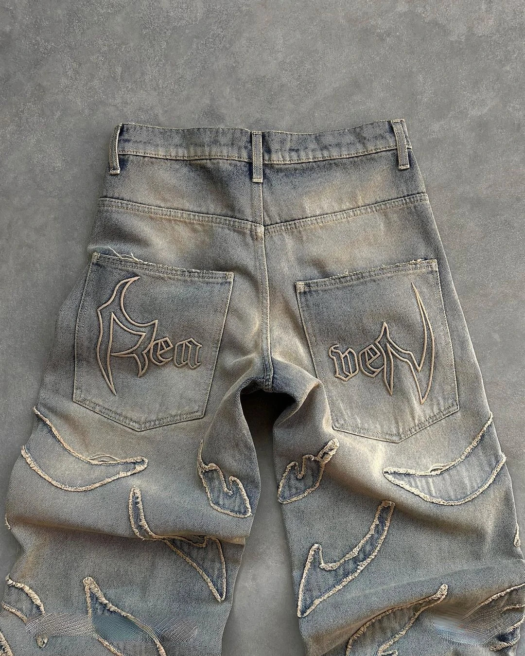Y2k Retro Raw Edge Patchwork Denim Jeans – Slick Street